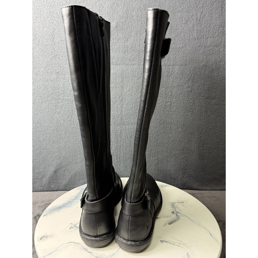 Born Womens Joly Black Leather Knee High Riding Boots Size 7.5 M Low Block Heel - Picture 5 of 11